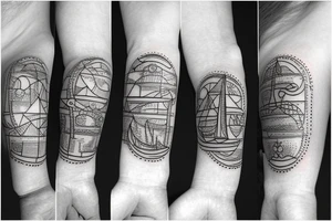 little tattoos of ship in old school style tattoo idea
