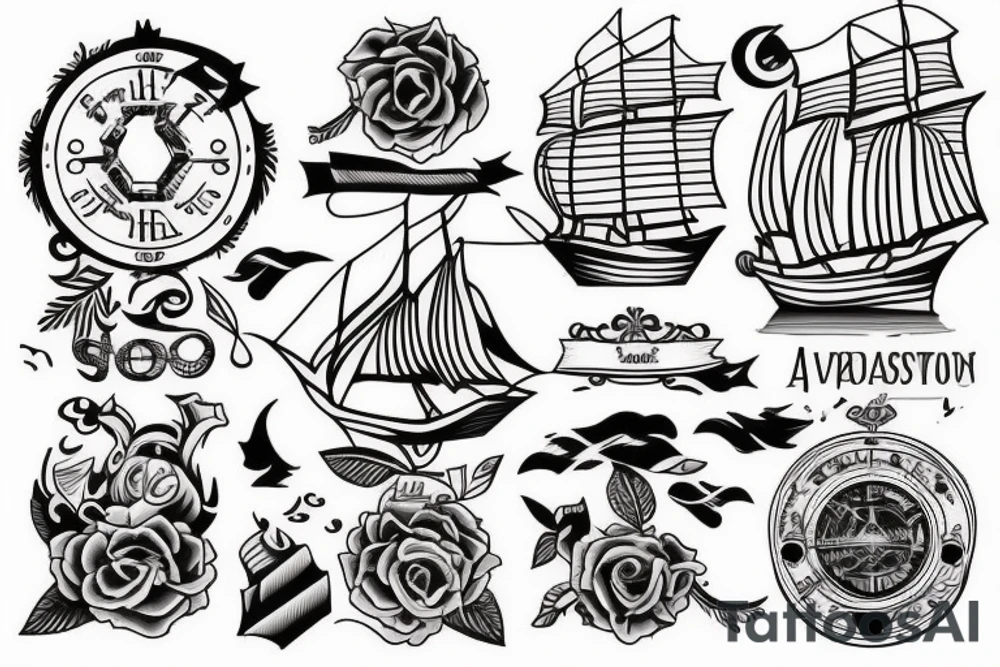 little tattoos of ship in old school style tattoo idea