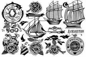 little tattoos of ship in old school style tattoo idea