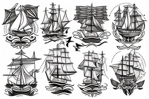 little tattoos of ship in old school style tattoo idea