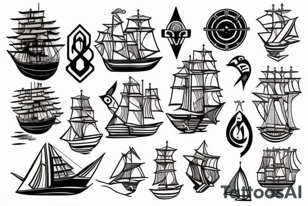 little tattoos of ship in old school style tattoo idea