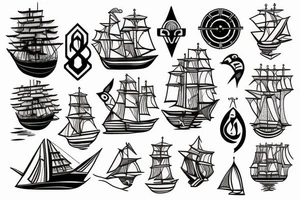 little tattoos of ship in old school style tattoo idea