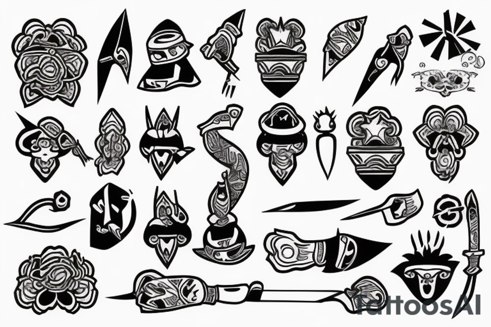 little tattoos of japanesse knife in old school style tattoo idea