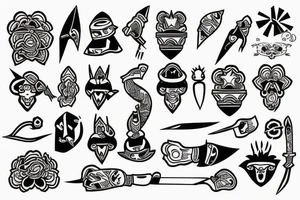 little tattoos of japanesse knife in old school style tattoo idea