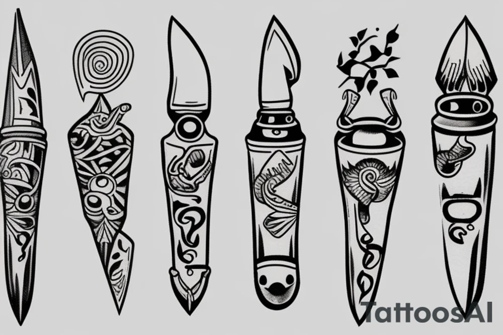 little tattoos of japanese knife in old school style tattoo idea