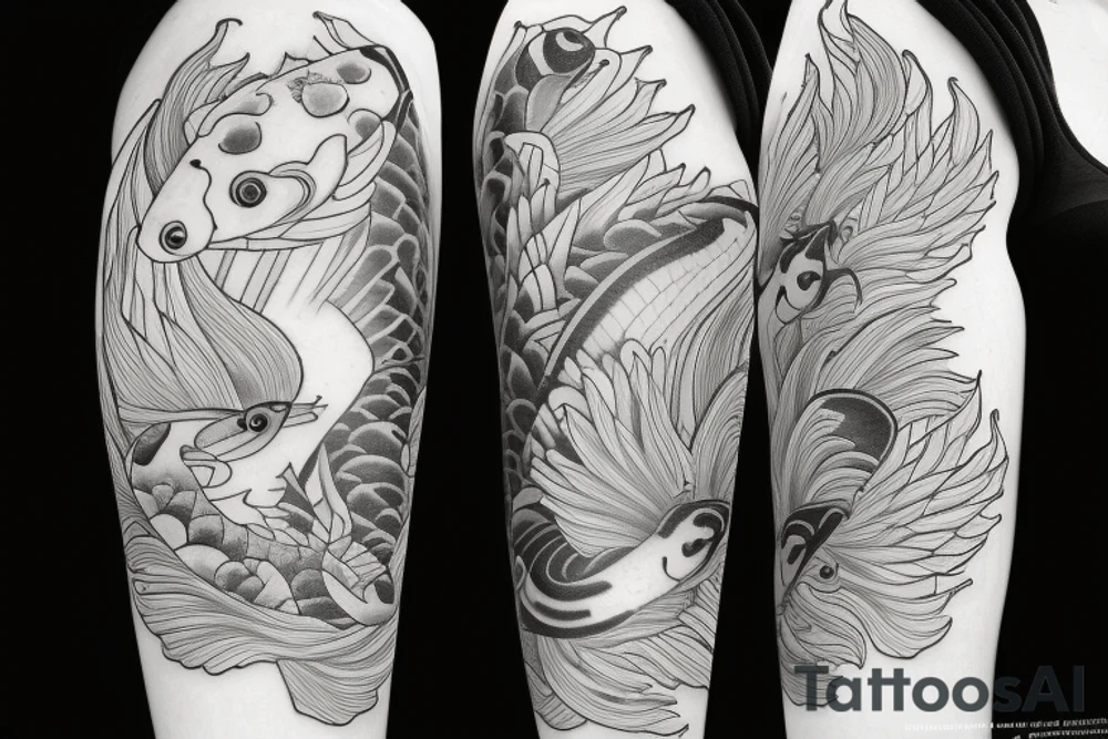 Yin and yang koi fish fine line tatoo tattoo idea