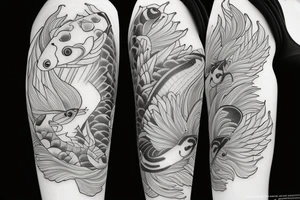 Yin and yang koi fish fine line tatoo tattoo idea