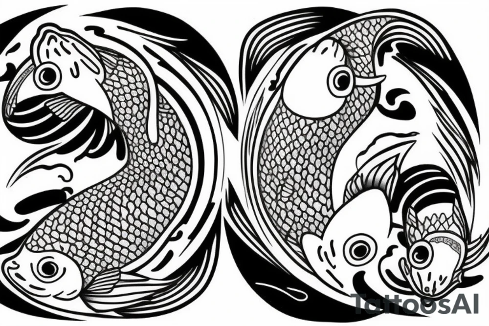 Yin and yang koi fish fine line tatoo tattoo idea