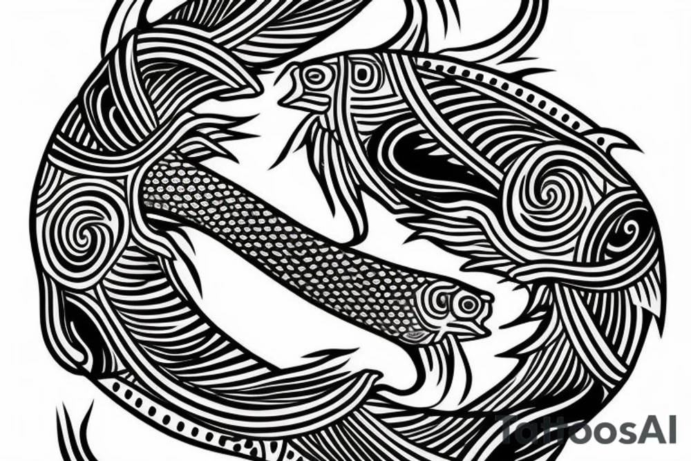 Yin and yang koi fish fine line tatoo tattoo idea