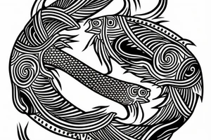 Yin and yang koi fish fine line tatoo tattoo idea
