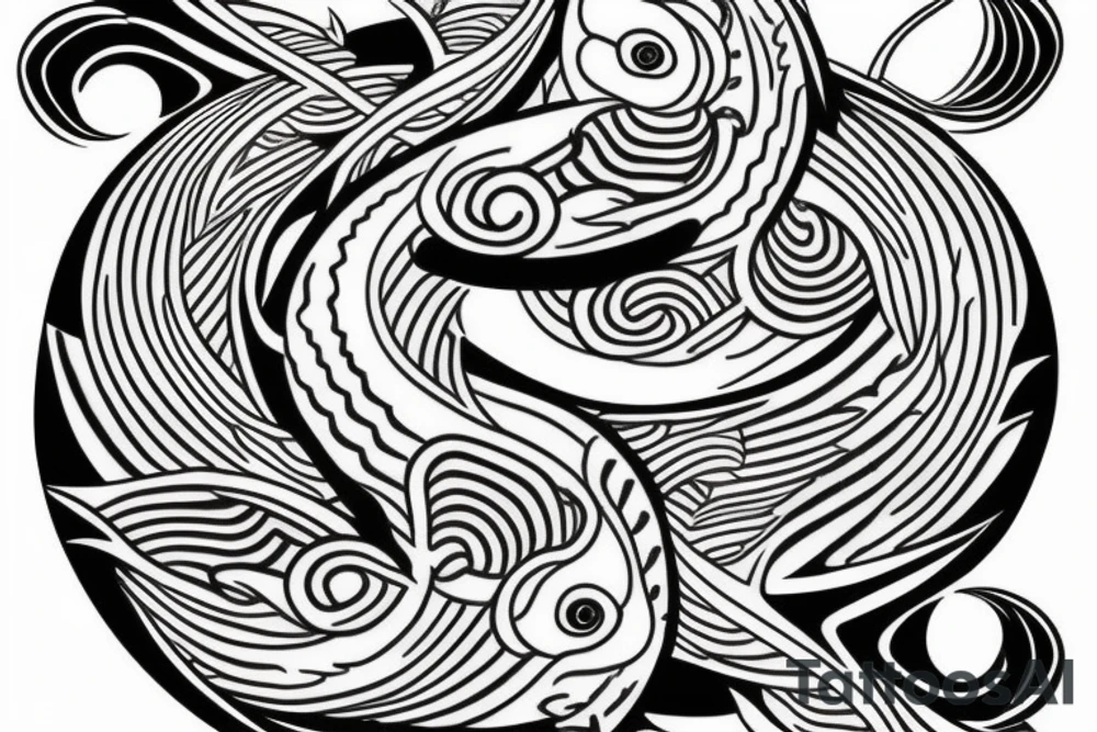 Yin and yang koi fish fine line tatoo tattoo idea