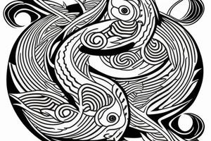 Yin and yang koi fish fine line tatoo tattoo idea