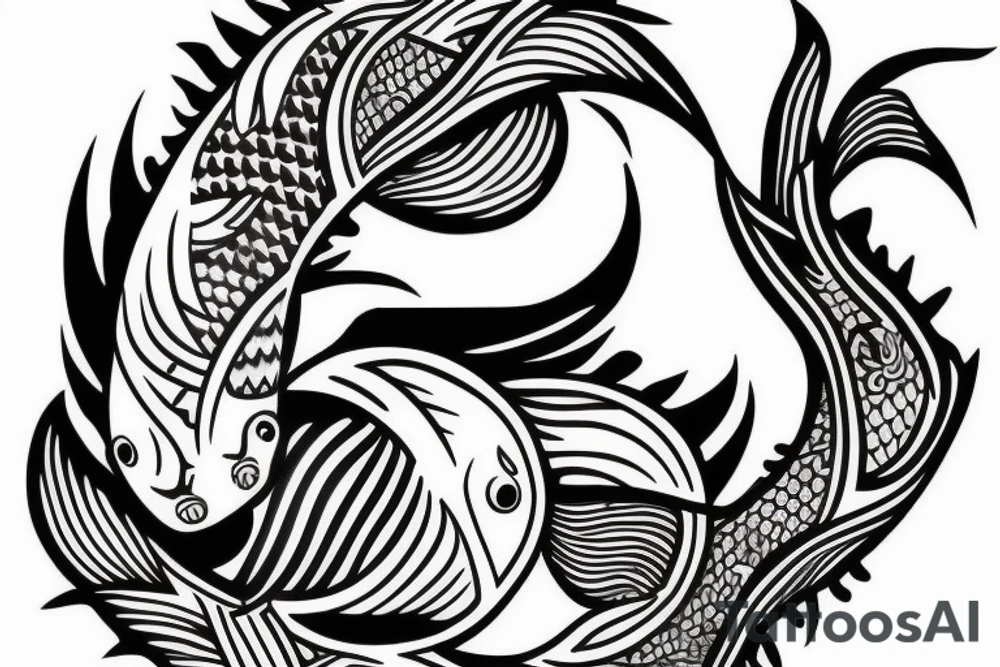 Yin and yang koi fish fine line tattoo idea