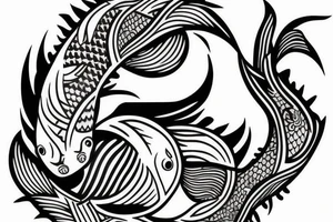 Yin and yang koi fish fine line tattoo idea