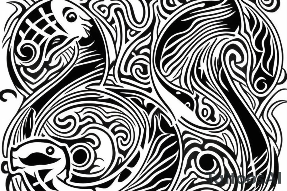 Yin and yang koi fish fine line tattoo idea