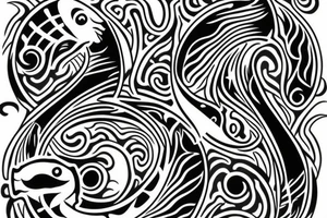 Yin and yang koi fish fine line tattoo idea