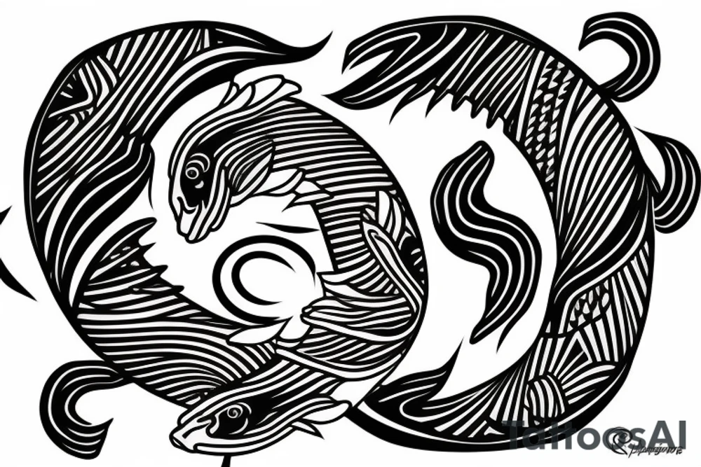 Yin and yang koi fish fine line tattoo idea