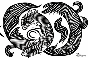 Yin and yang koi fish fine line tattoo idea