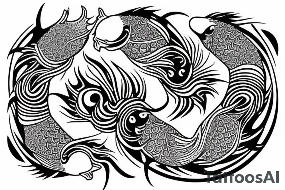 Yin and yang koi fish fine line tattoo idea