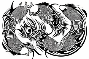 Yin and yang koi fish fine line tattoo idea