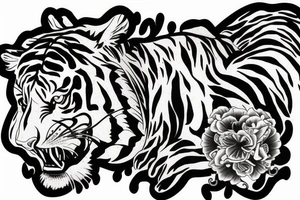 Moving tiger tattoo with poppy flowers and larkspur flowers tattoo idea