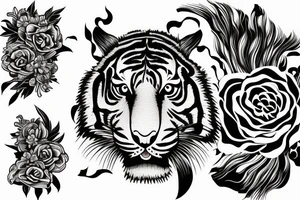 Moving tiger tattoo with poppy flowers and larkspur flowers tattoo idea