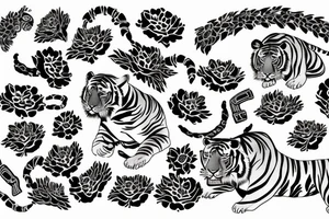 Moving tiger tattoo with poppy flowers and larkspur flowers tattoo idea