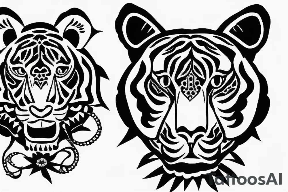 Moving tiger tattoo with poppy flowers and larkspur flowers tattoo idea