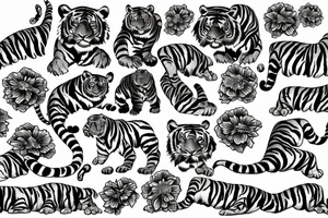Moving tiger tattoo with poppy flowers and larkspur flowers tattoo idea