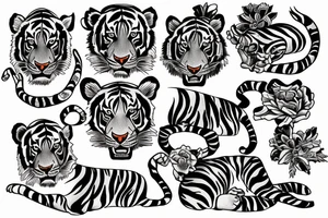 Moving tiger tattoo with poppy flowers and larkspur flowers tattoo idea