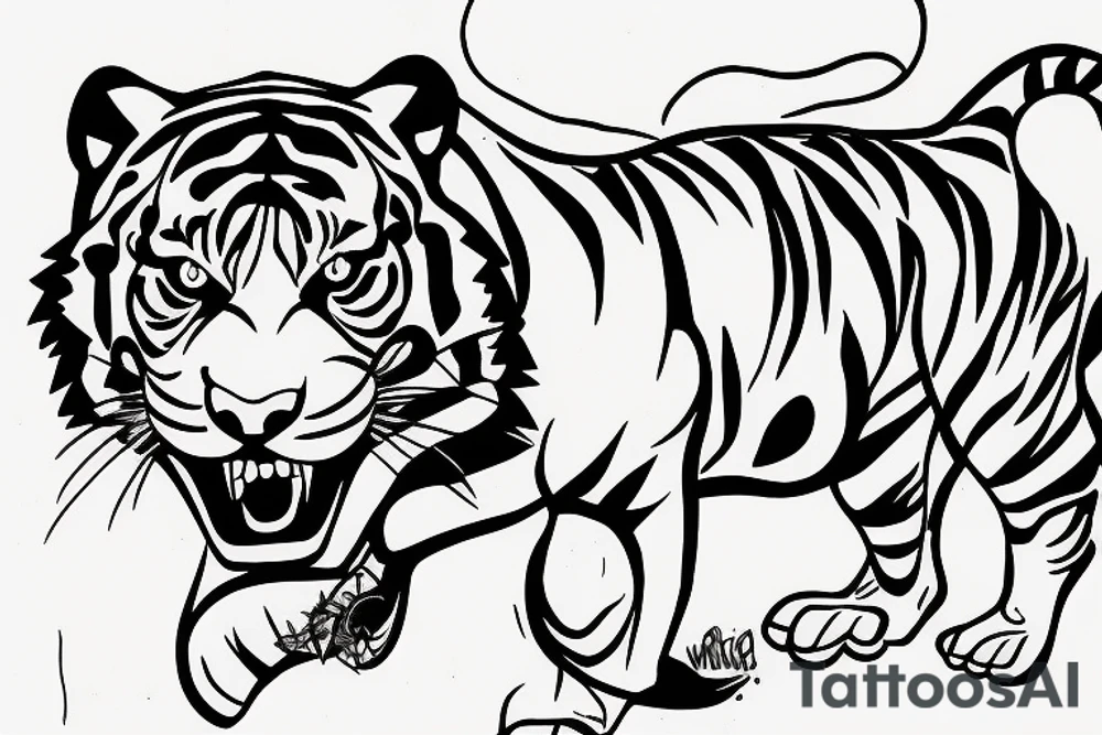 Tiger walking towards you tattoo idea