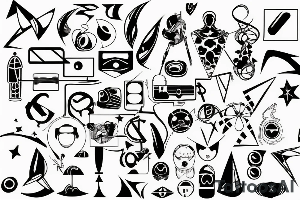cyber lines and shapes tattoo idea