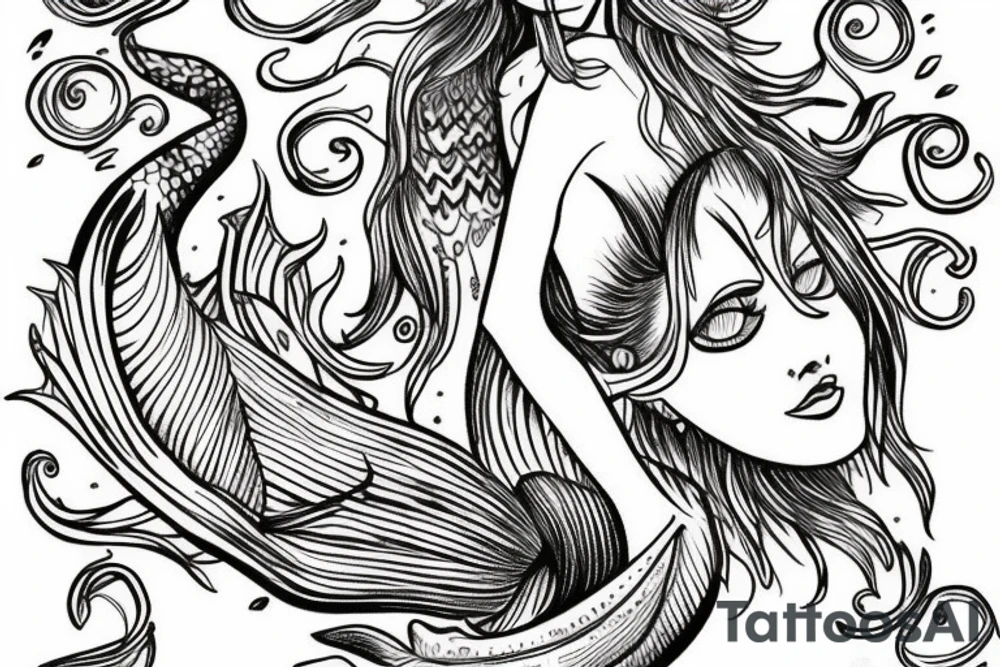 mermaid tattoo highly detailed graphic tattoo idea