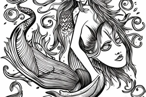 mermaid tattoo highly detailed graphic tattoo idea