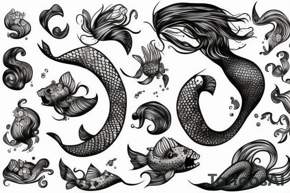 mermaid tattoo highly detailed graphic tattoo idea