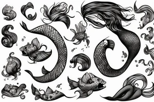 mermaid tattoo highly detailed graphic tattoo idea