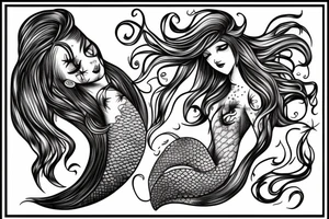 mermaid with flowing hair and tale tattoo idea