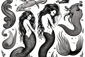 mermaid with flowing hair and tale tattoo idea