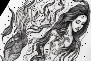 mermaid with flowing hair and tale tattoo idea