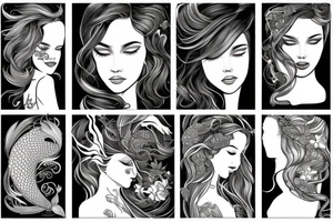 mermaid with flowing hair and tale tattoo idea