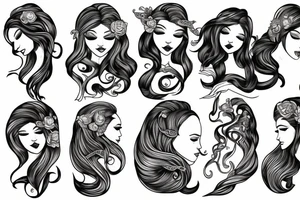 mermaid with flowing hair and tale tattoo idea