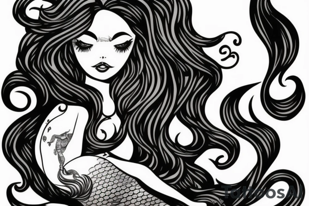 mermaid with flowing hair and tale tattoo idea mermaid with flowing hair and tale tattoo idea