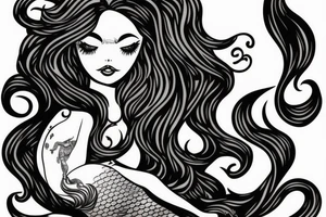 mermaid with flowing hair and tale tattoo idea