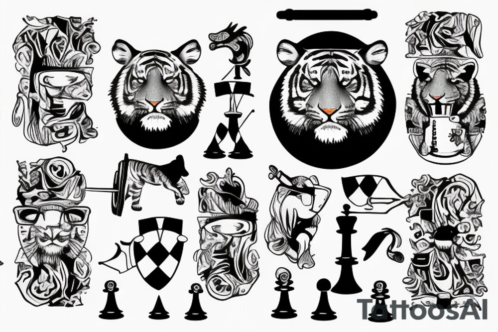 tiger with glasses holding a chess piece tattoo idea