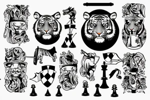 tiger with glasses holding a chess piece tattoo idea