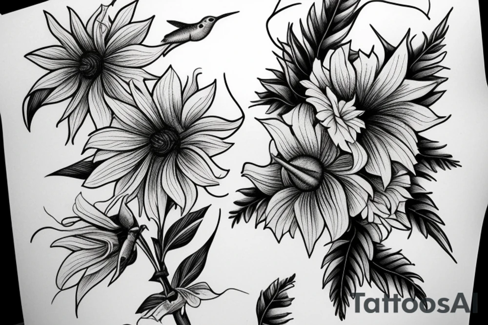sunflower and a hibiscus with a hummingbird tattoo idea