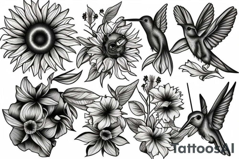 sunflower and a hibiscus with a hummingbird tattoo idea