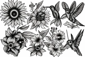 sunflower and a hibiscus with a hummingbird tattoo idea
