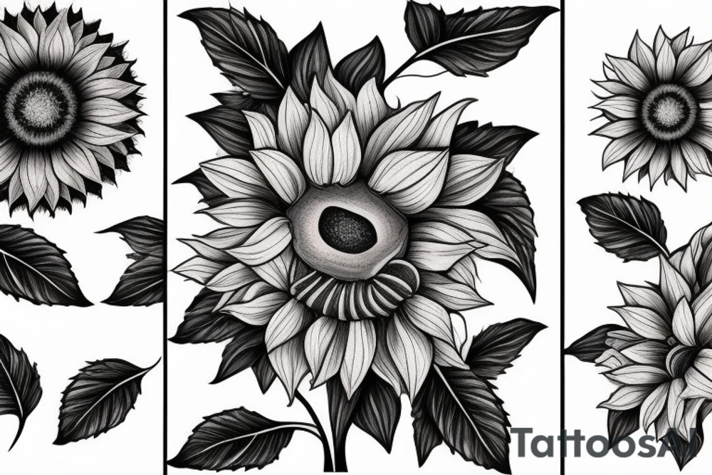 sunflower next to a hibiscus with a hummingbird tattoo idea