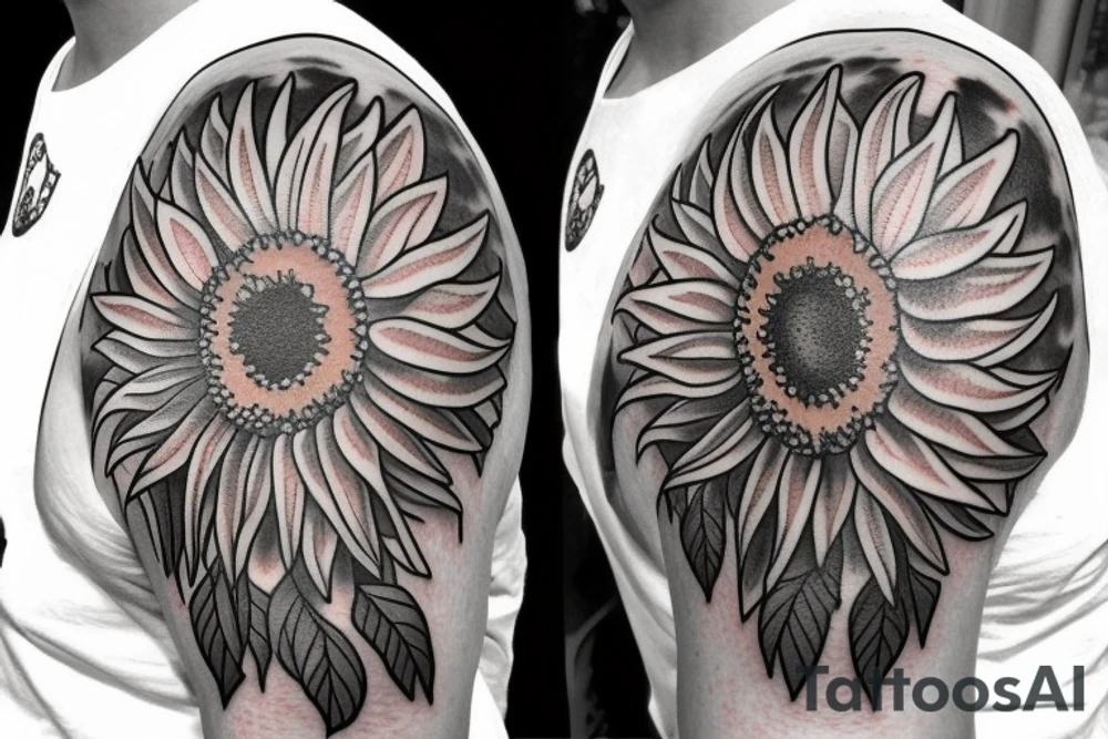 sunflower on left shoulder tattoo idea